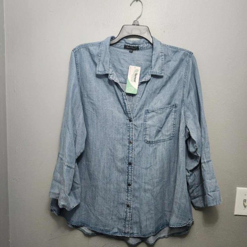 Velvet heart women's button-up chambray top blouse size 2X blue new